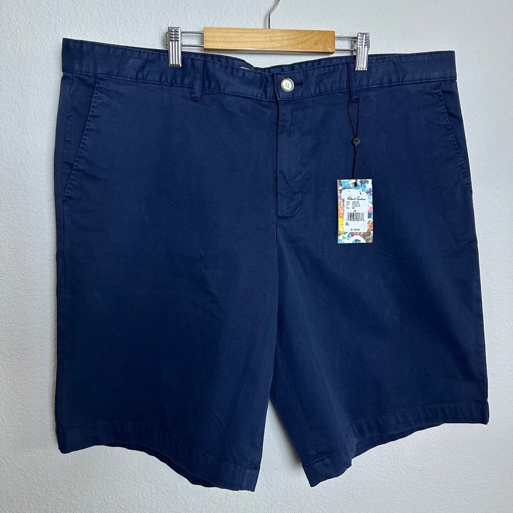 Robert Graham Mens Lonestar Chino Shorts Navy Blue Classic Fit Size 40 Luxury
